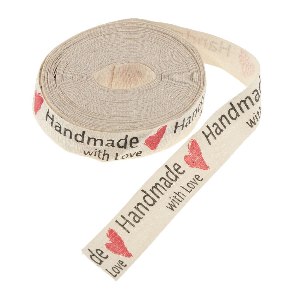 5 Yards Hand Made With Love Cotton Ribbon Tape Gift Package DIY Craft 15mm