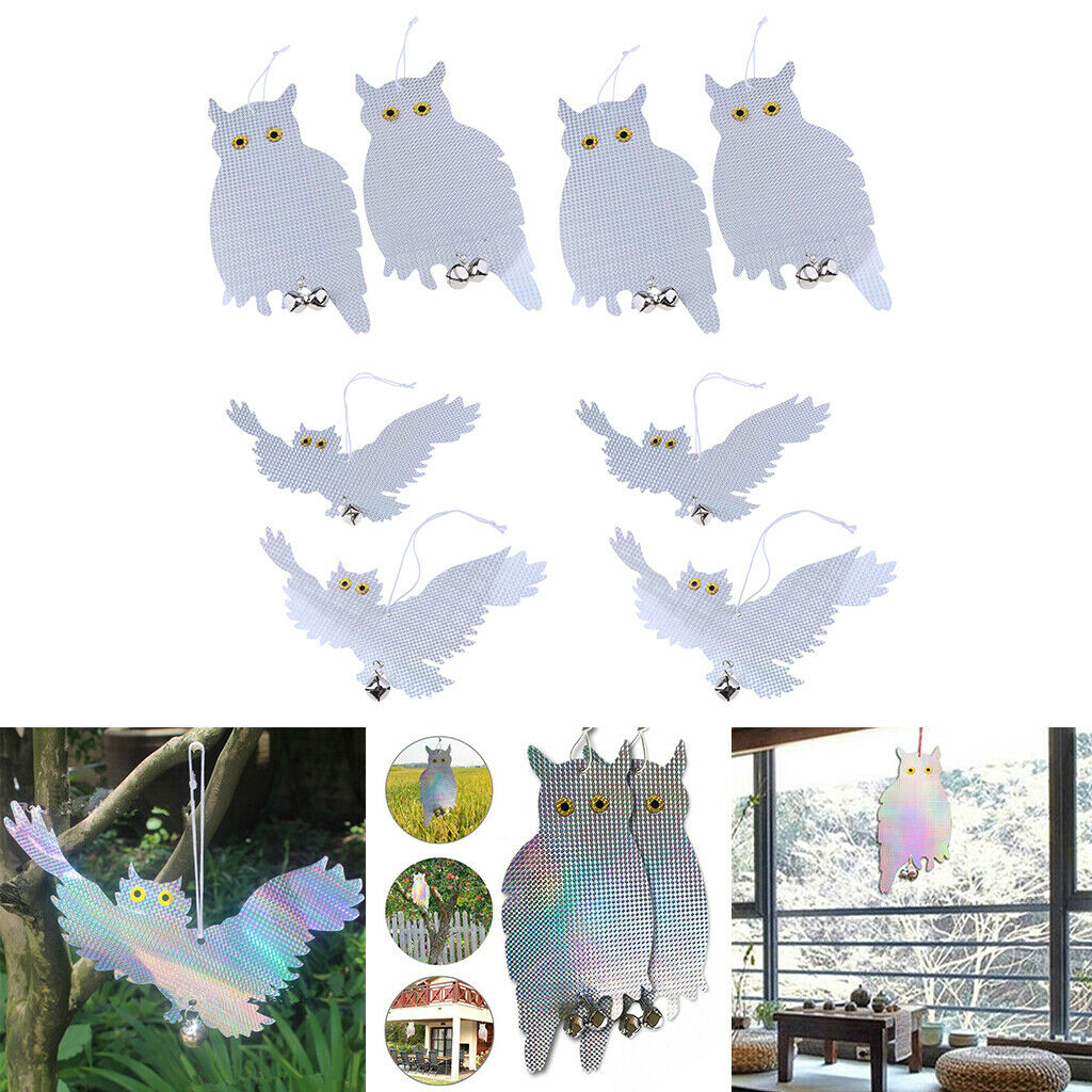 4 Pair Reflective Flying Owl Decoy & Bird Repellent Scarecrow Bird Deterrent