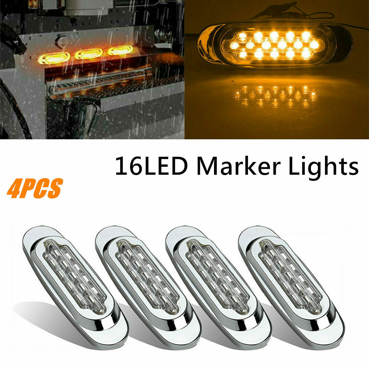 4pcs 16 LED Side Marker Lights for Freightliner Peterbilt Truck Cab Sleeper