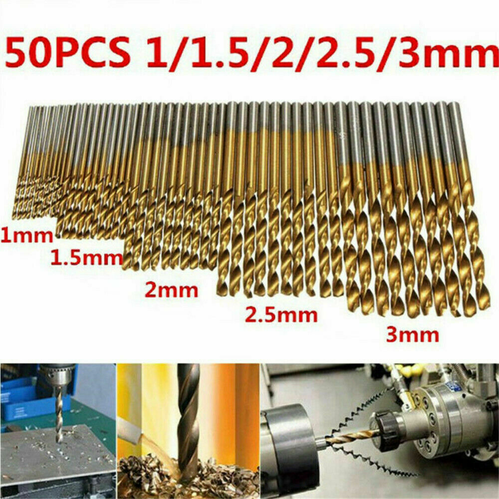 50Pc/Set Titanium Coated HSS High Speed Steel Drill Bit Set Tool 1/1.5/2/2.5/3mm