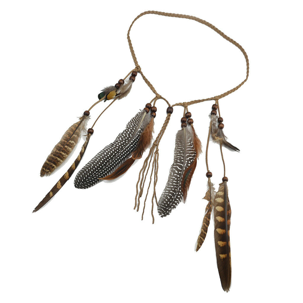 Bohemian Headband Feather Headpiece Hippie Headdress Adjustable Ethnic Party