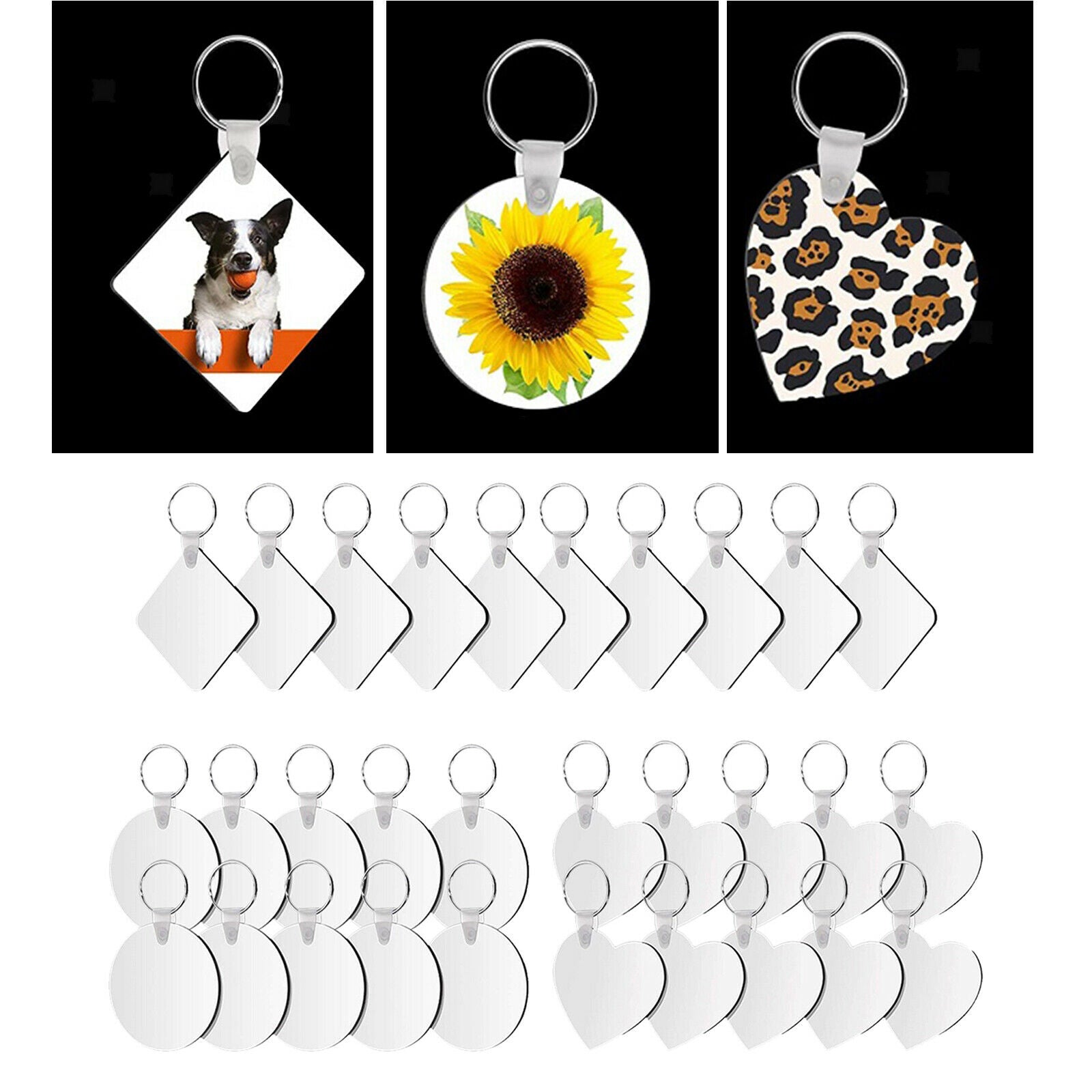 30 Sets Sublimation Blank Keychains DIY MDF Blank Keychains