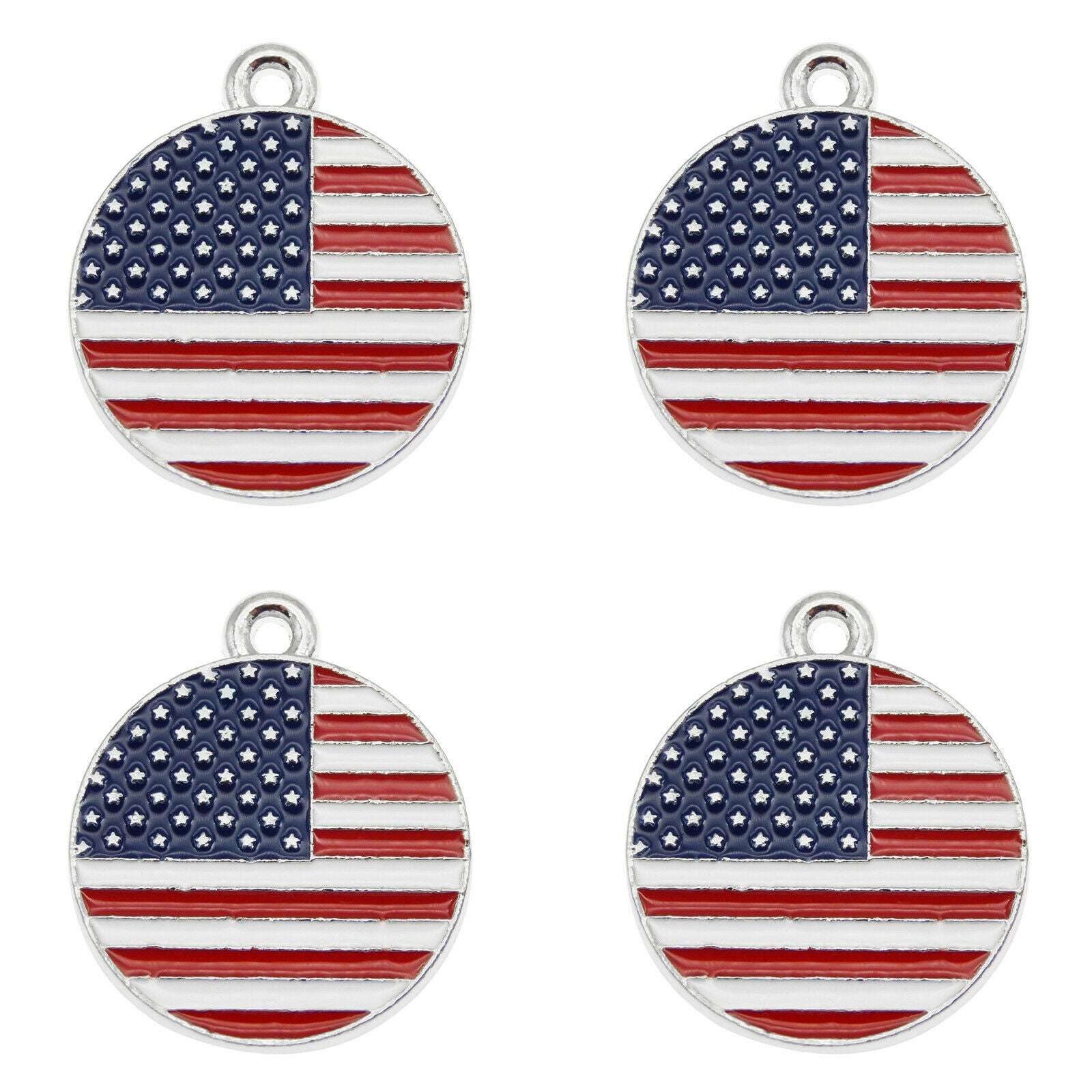 8 pcs US Flag Charm Enamel Round Tag Pendant Keychain Making Alloy Crafts 23mm