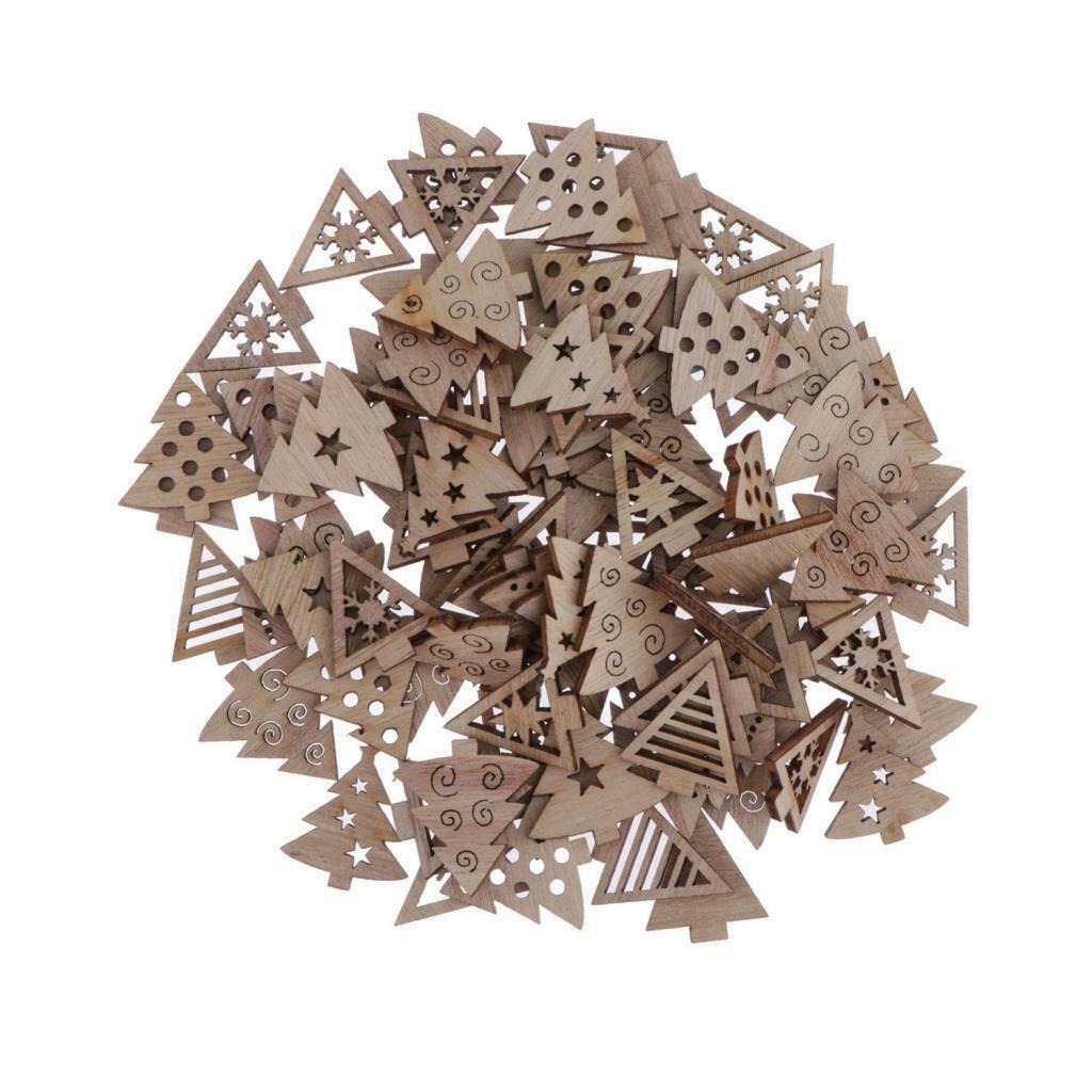 100 Pack Natural Wooden Embellishment Christmas Tree Wood Shapes Craft Pieces