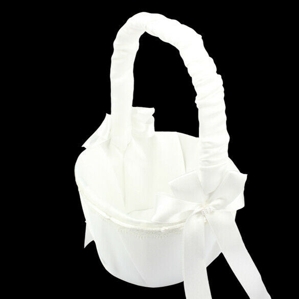 White Bow Wedding Ceremony Party Love Case Satin Flower Girl Basket @