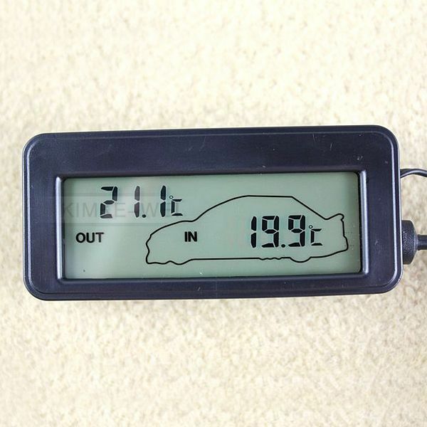 Indoor Out LCD Car Thermometer Blue Backlight - Black