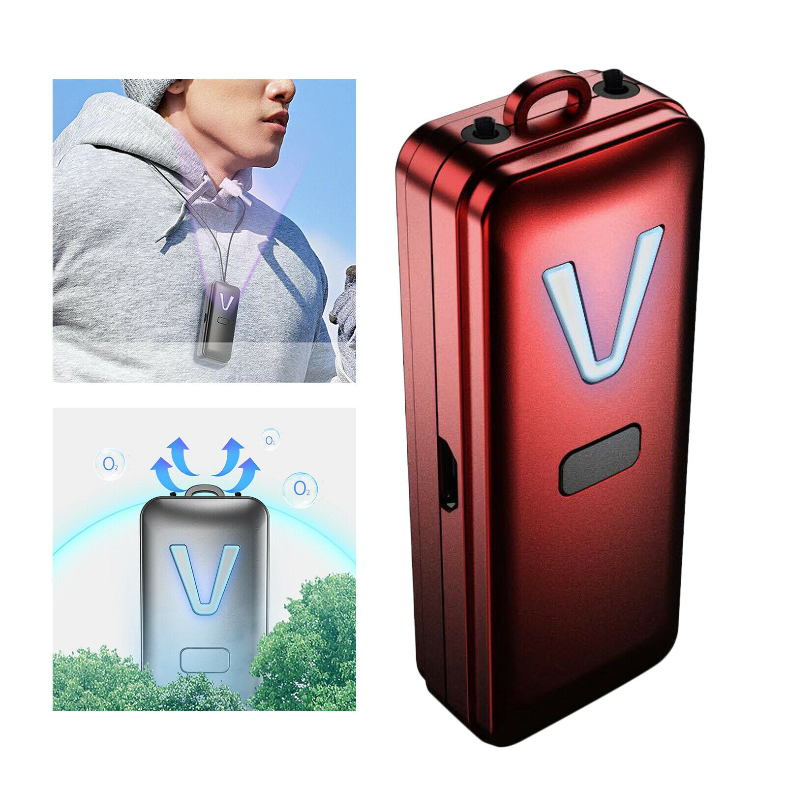 Air Purifier Cleaner Ion Generator Necklace Wearable Smoke Remover Red