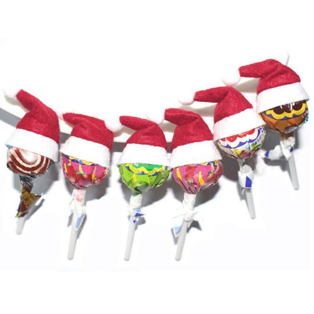 12Pcs New Mini Santa Hat Lollipop Cover Wraps Tops Toppers Christmas Decor.l8