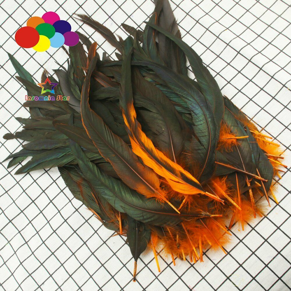 Orange dyeing 100Pcs 12-14Inch/30-35cm Cock Chicken Tail natural Feathers Crafts