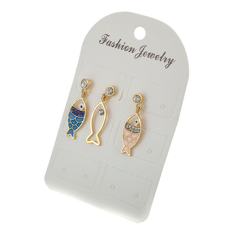 3Pcs/Set Fashion Women Bohemian Sea Fish Crystal Dangle Stud Earrings Jewelr Qx