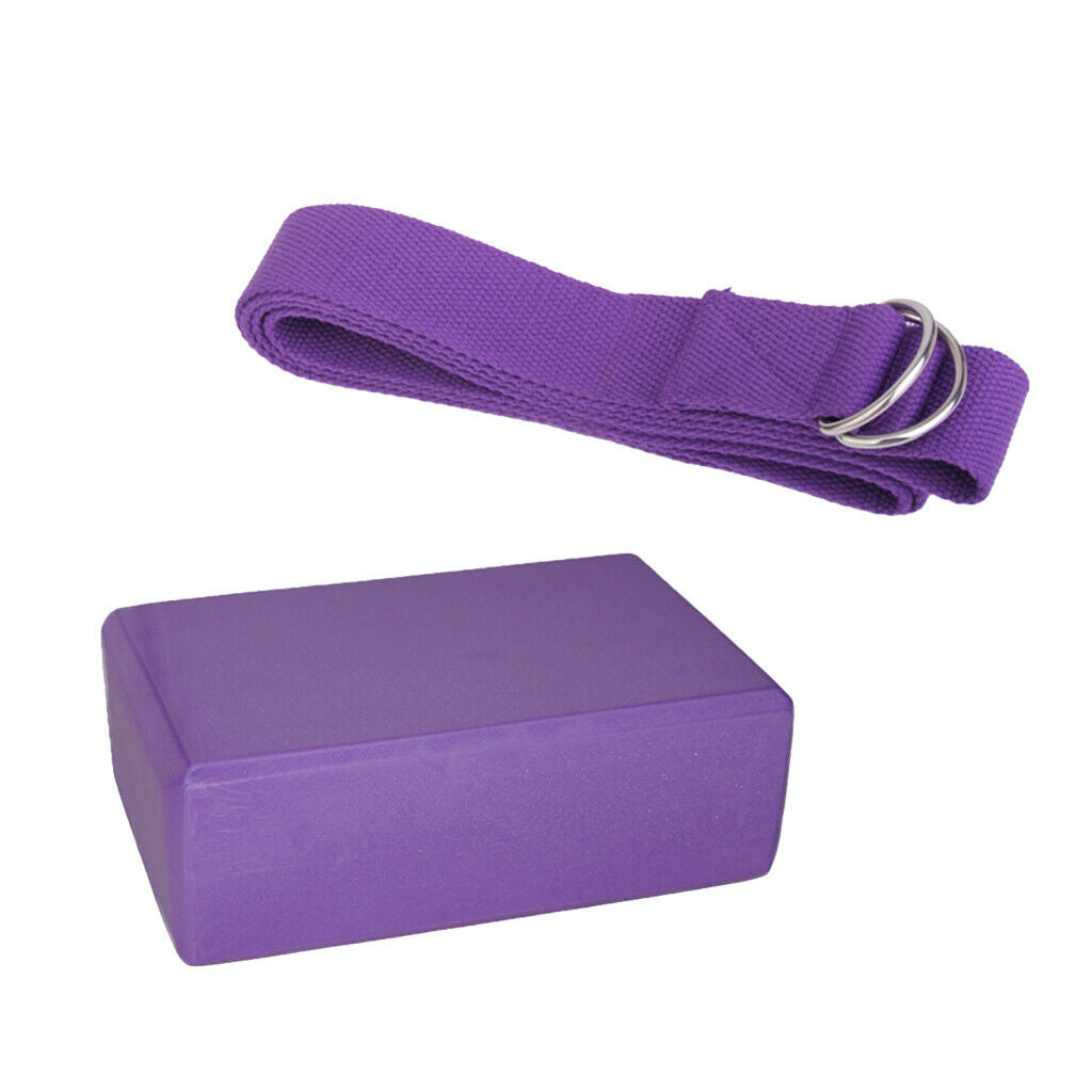Long Yoga Stretch Strap Training Belt + Block Brick Foam For Fitness Pilate