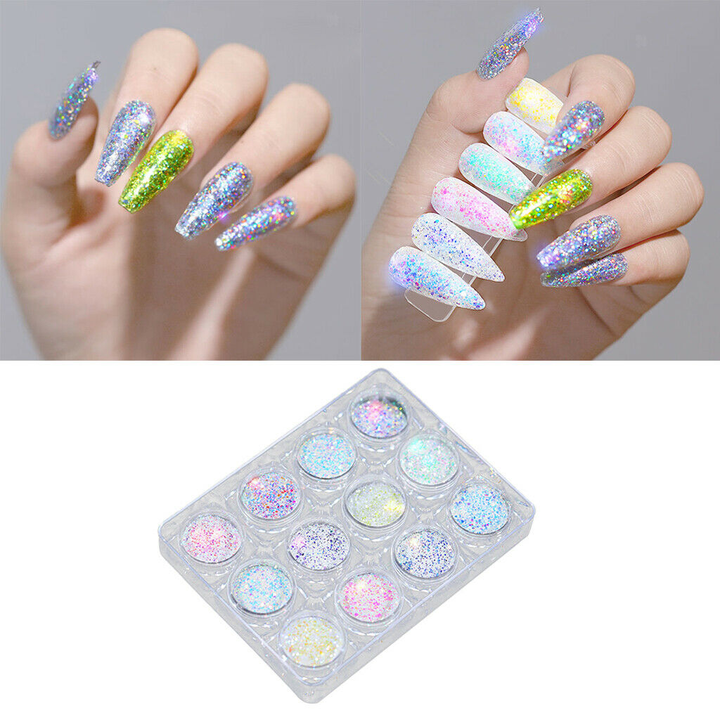 Set of 12 NEW UV Gel Dust Powder Colorful Decor Set Kits Crafts Style-02