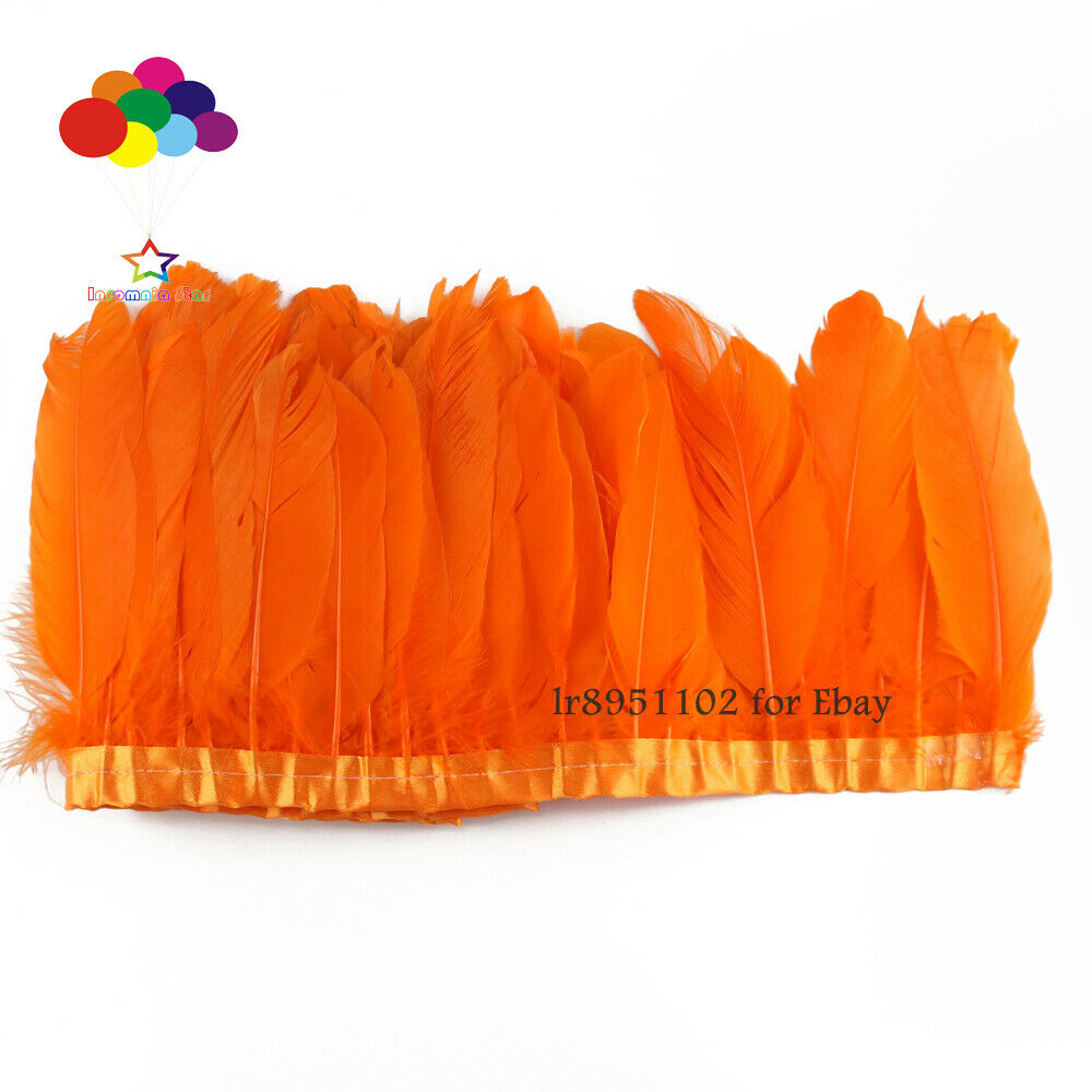 Goose feathers trim 2 Meter / lot Light Brick stained Trim on Satin Heade ribbon