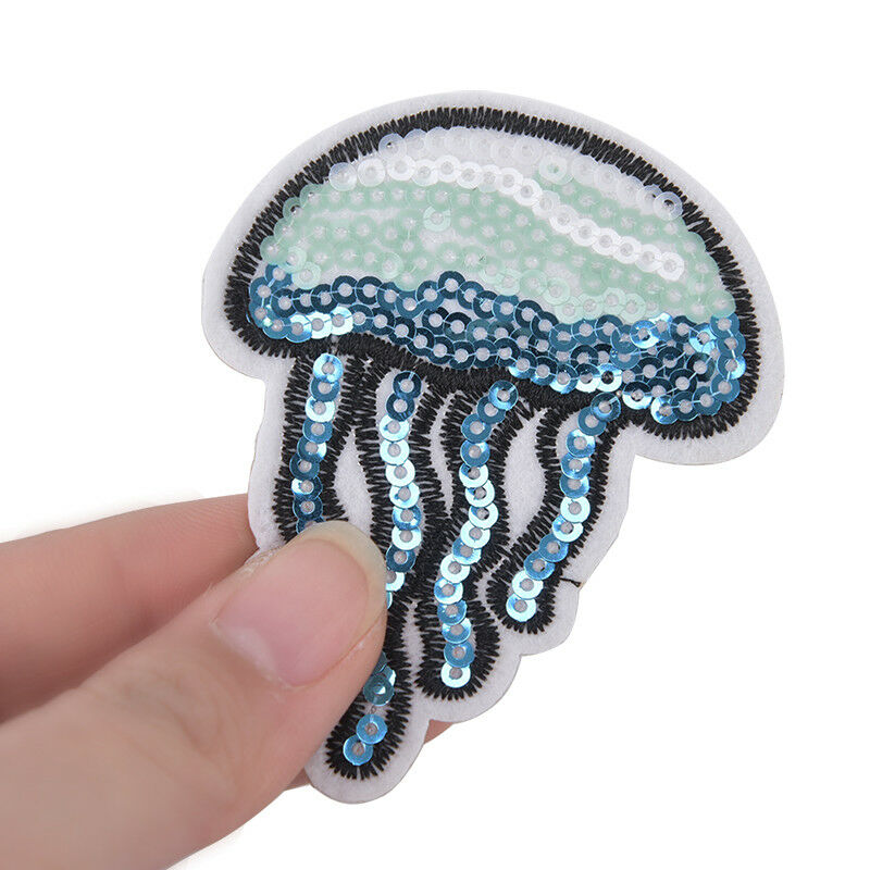 2Xsequin jellyfish embroidered ironon sew patch badge motif bag dress appl.l8
