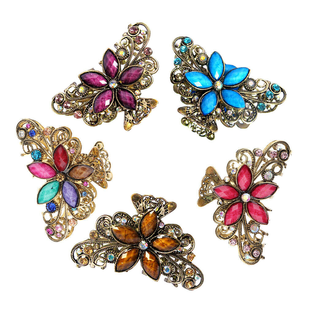 5Pieces Lady Rhinestone Butterfly Flower Hair Grip Claw Headwear Clamp Clips
