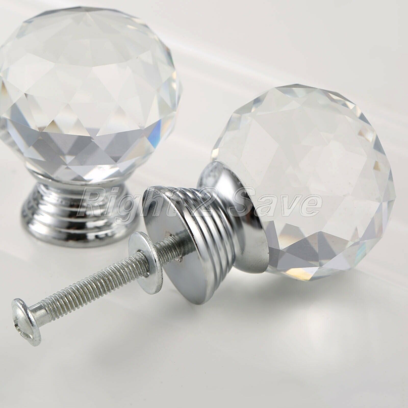 Clear 30mm Knob Crystal Glass Round Pull Cupboard Cabinet Drawer Handle 1PC