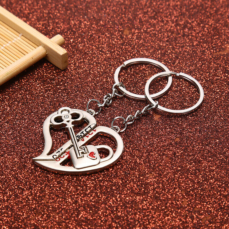 1set Couple Key chain Heart Key Ring Silvery Lovers Love Valentine's Day Gi Rf