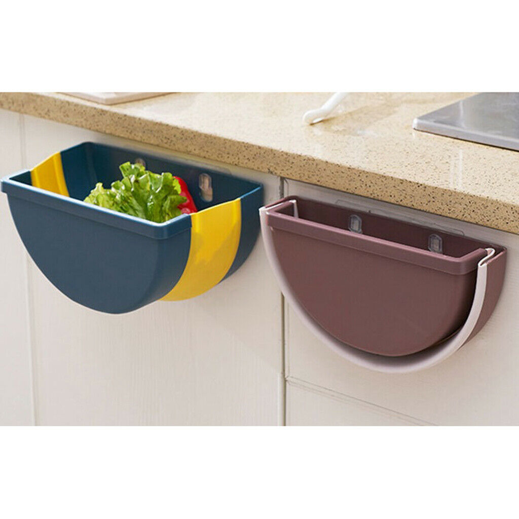 2Pcs Kitchen Semi-Round Collapsible Hanging Garbage Bin Can Waste Container