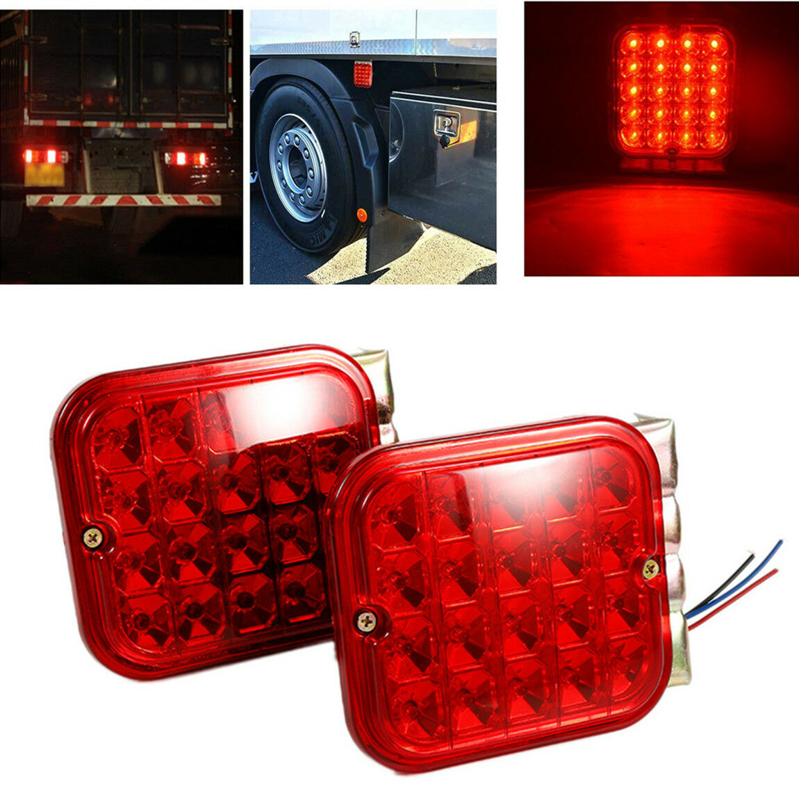 2Pcs 4.5" Red LED Truck Trailer Tail Light Kit Brake Turn Signal Indicator Lamp