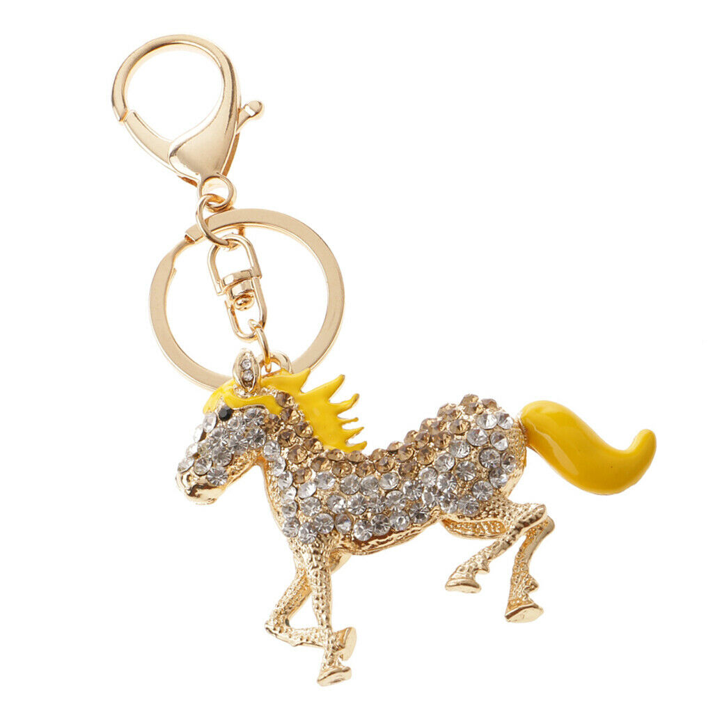 Horse Pendant Crystal Keychain Keyring Bag Purse Charm Keyfob Gifts Yellow