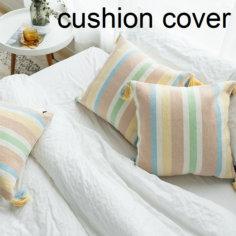 1PC Pillowcase Cotton Blend Stripe Cushion Case Cover 45cm Square Decor Boho