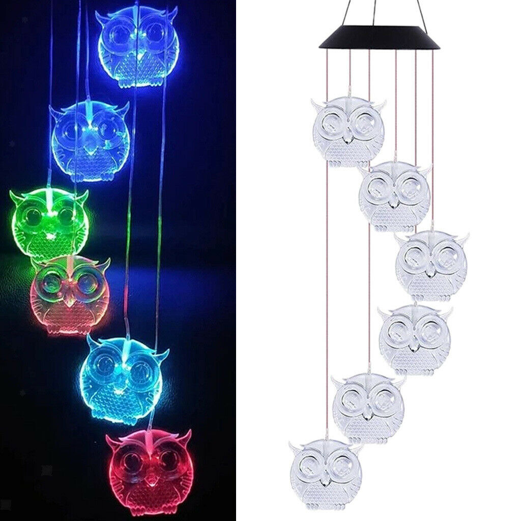 Owl Shape Solar Wind Chime Wind Bell LED Lamp Light Home Landscape Ornament