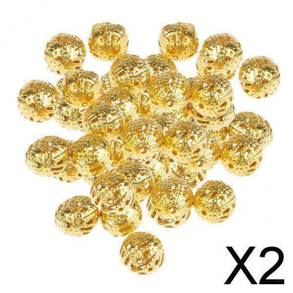 2X 100Pcs Golden Hollow Filigree Ball Loose Spacer Beads for Jewelry Making 8mm