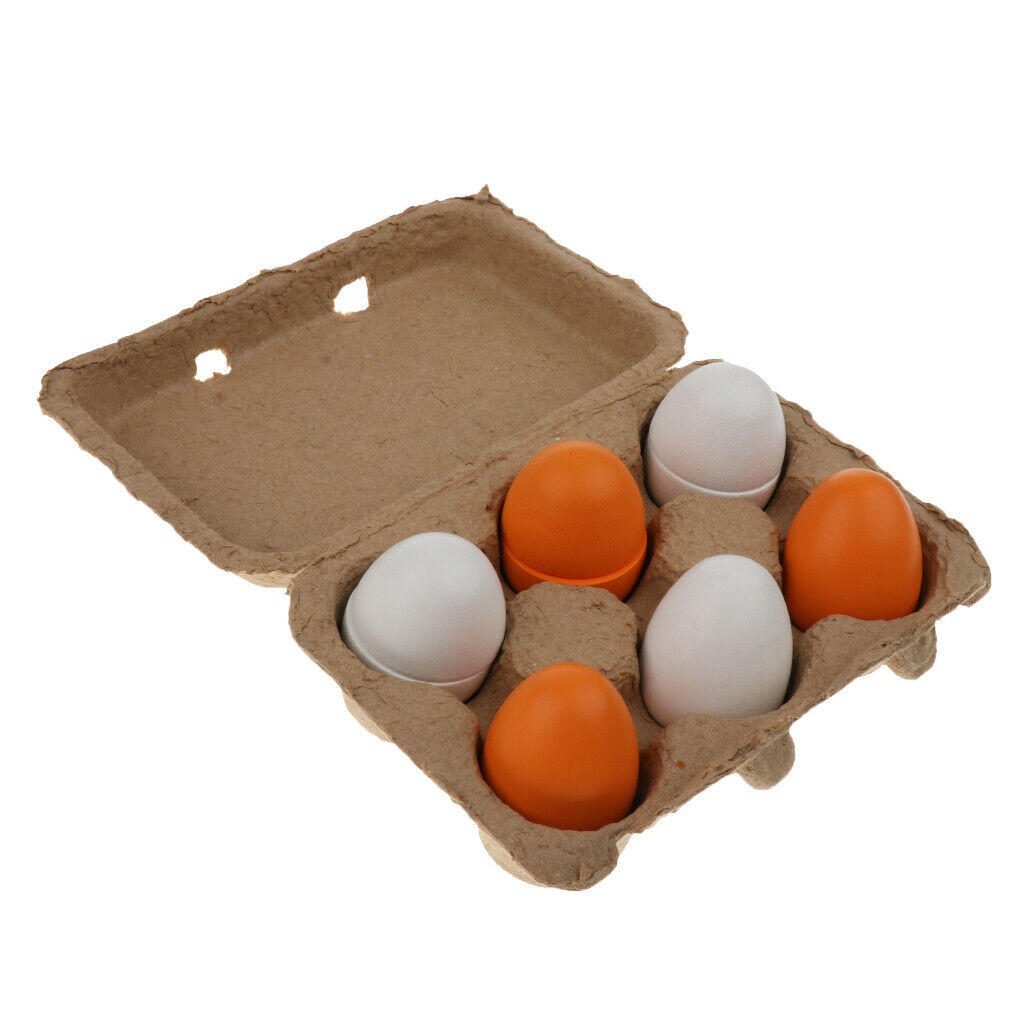 6 Pcs Wooden Eggs Yellow Kitchen Cooking Baking Pretend Play Kids Toys