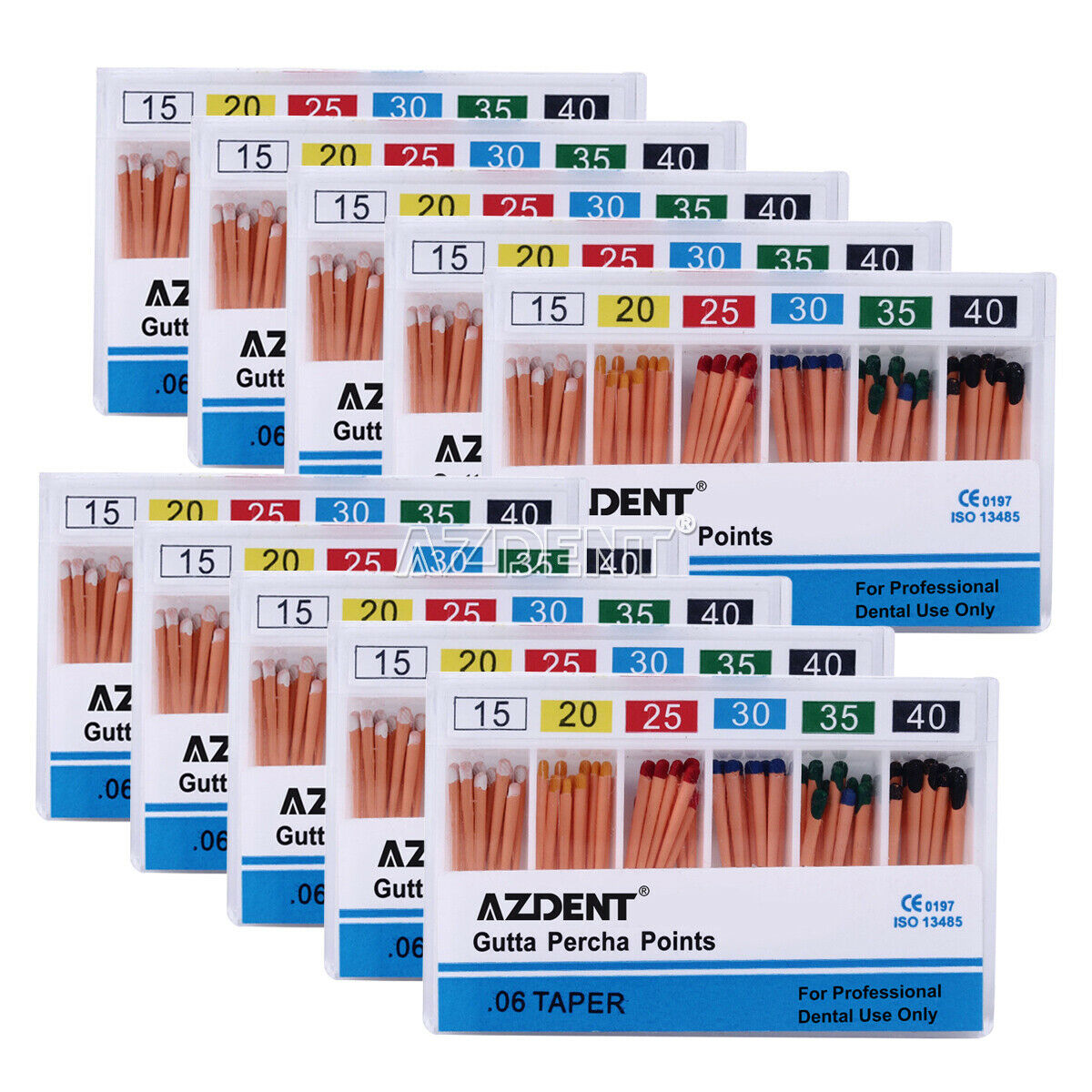 10 Boxes AZDENT Dental Gutta Percha Points Taper 0.06 15-40# 60 Points/Box