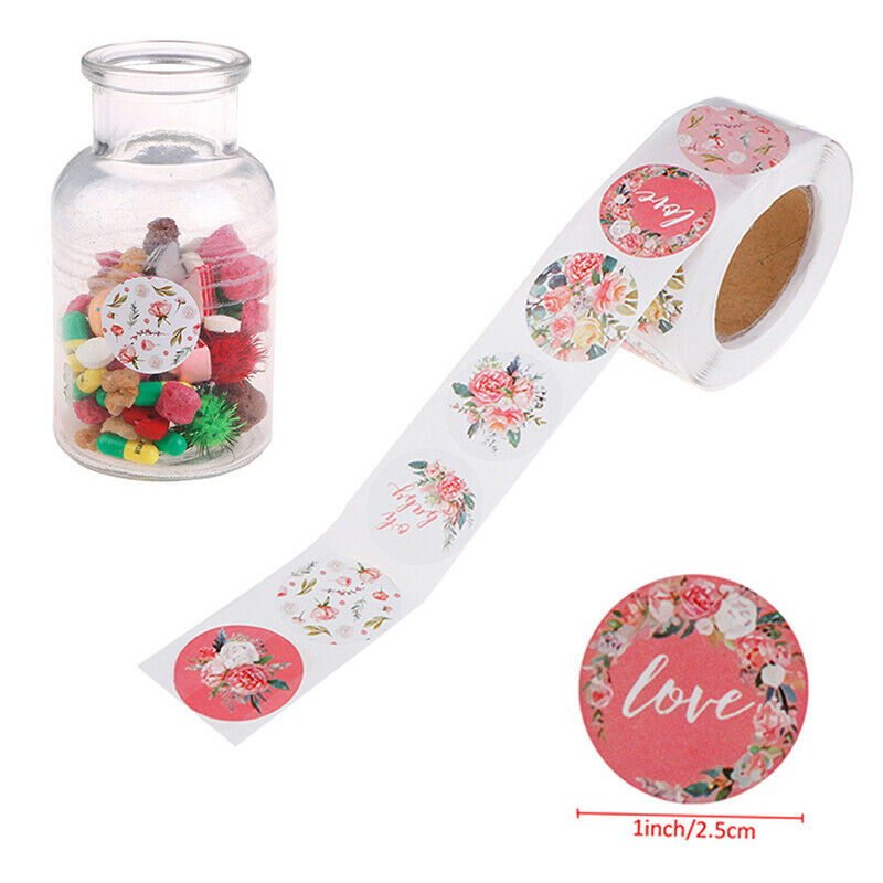 500Pcs Pink Flower Stickers Rolls for Love Oh Baby Stickers Labels Seal S.l8