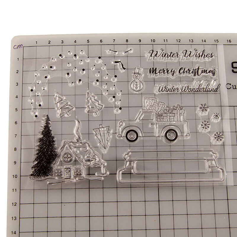 Christmas tree House Xmas car bring Greetings Stamps Clear Silicone DIY Craft Rf