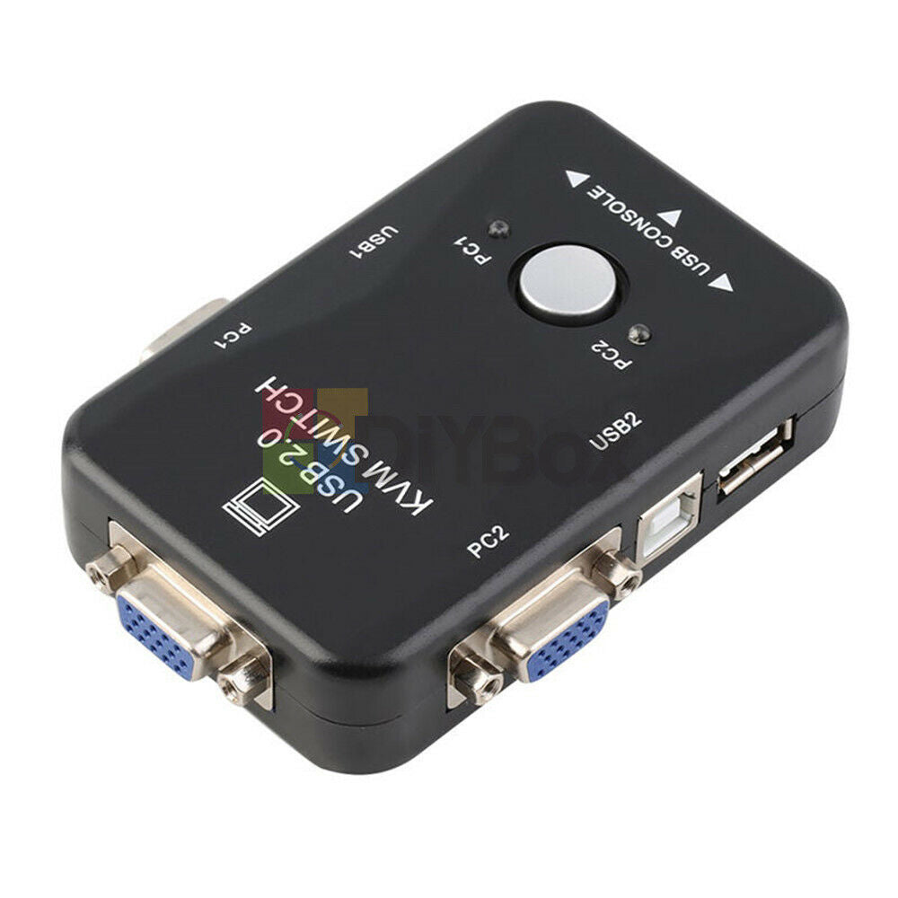 2 Port USB 2.0 VGA SVGA KVM Switch Box For Sharing Monitor Keyboard Mouse