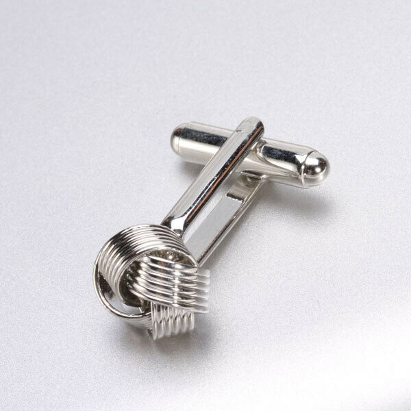 Stainless Steel Men Cuff Link Cufflinks - Black Stone+Wide Fine Thread Knot