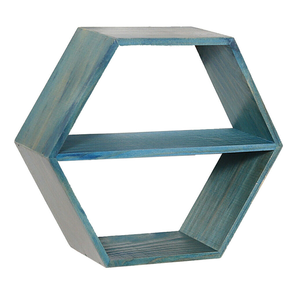 Wall Mounted Floating Shelf Picture Display Organizer Hexagon Bedroom Blue