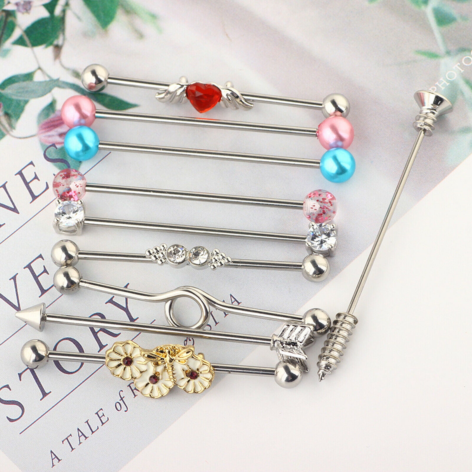 10Pcs Industrial Barbell Earrings Studs Lip Rings Labret for Women Men