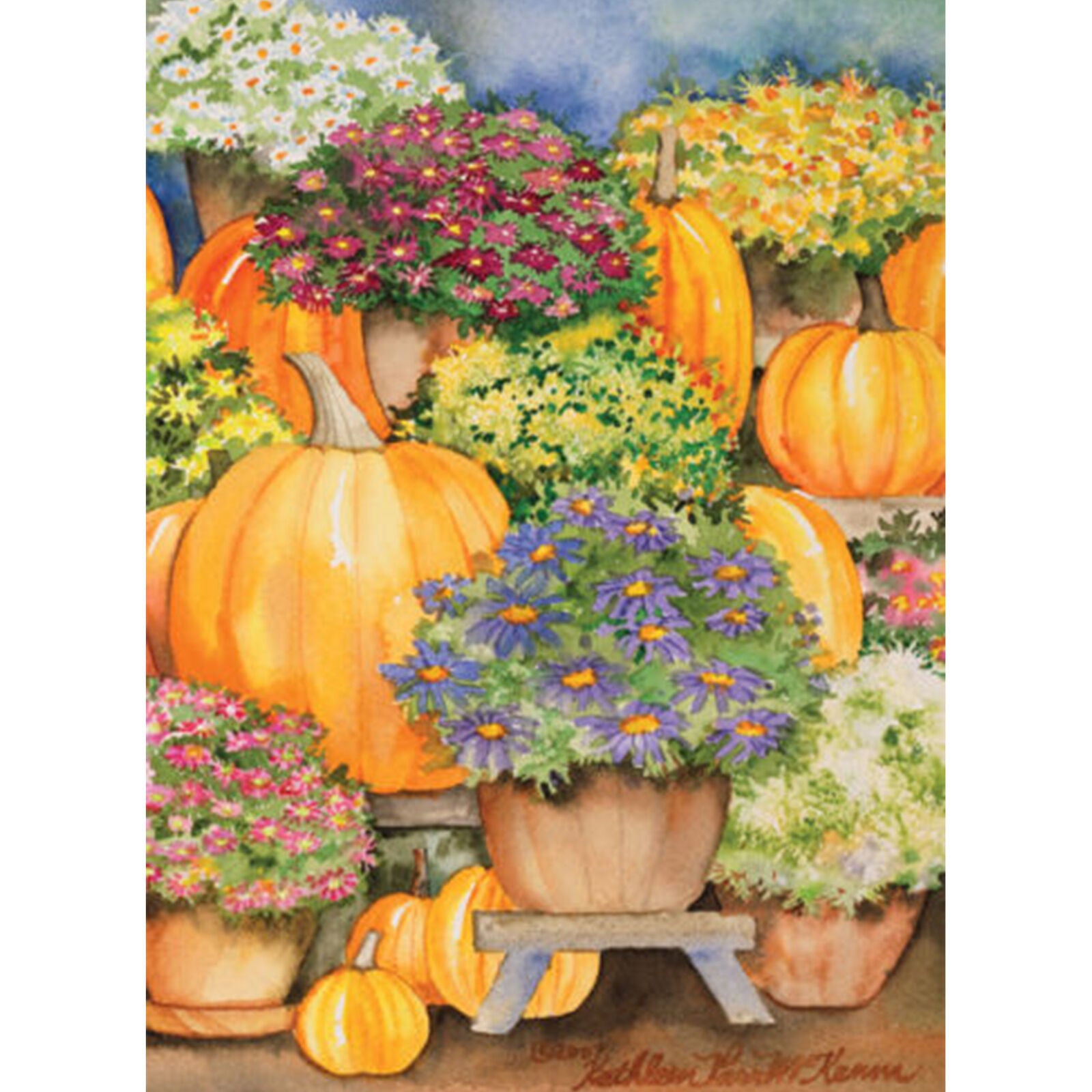Toland Pumpkins and Mums 28 x 40 Colorful Fall Autumn Harvest Flower House Flag