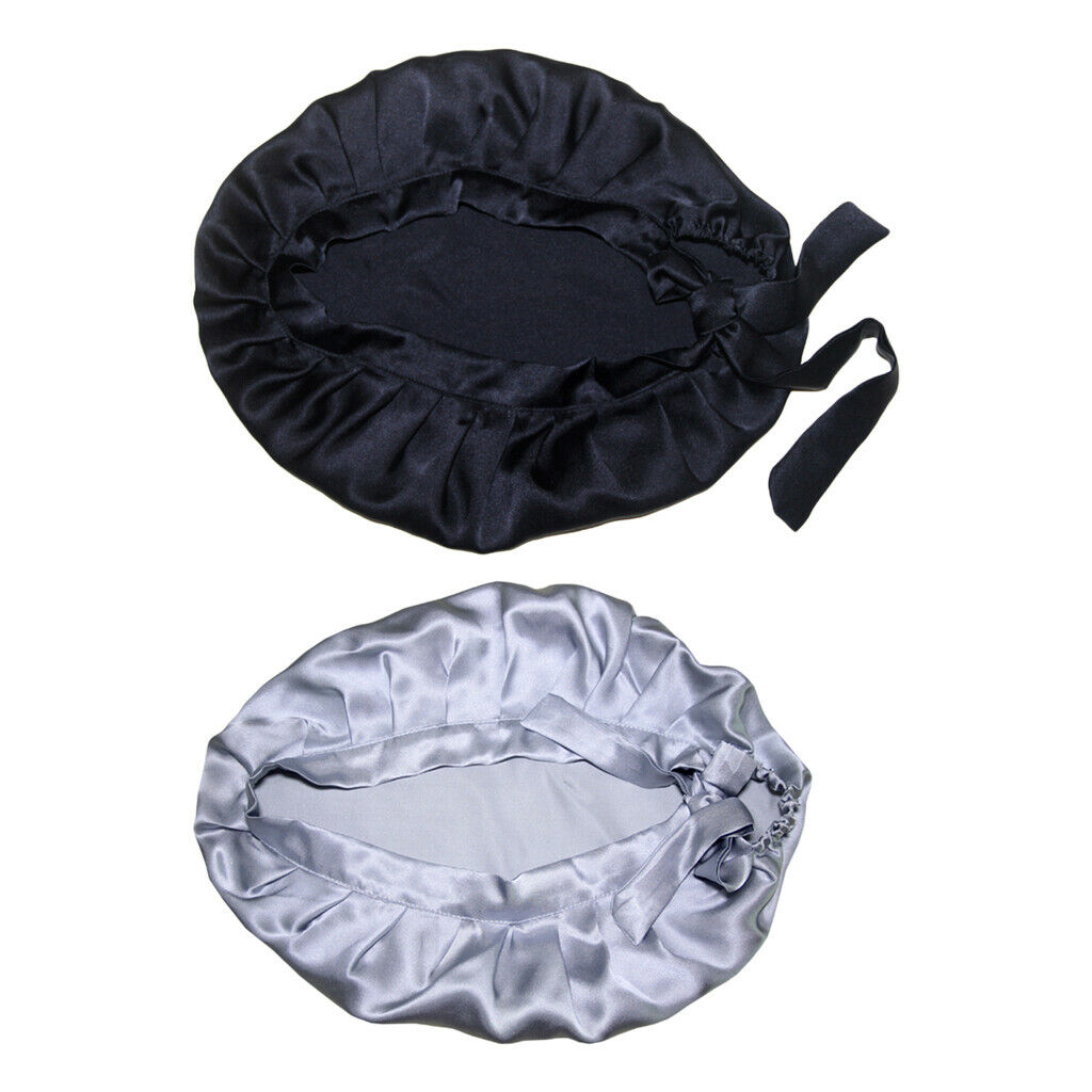 2Pcs Lady Silk Nightcap Sleeping Hat Head Wrap Hair Care Bonnet Headwear