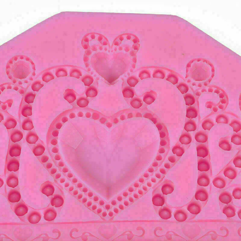Lace Crown Jewelry Heart Silicone Mould Fondant Bake Cake Decorating Icing Mold