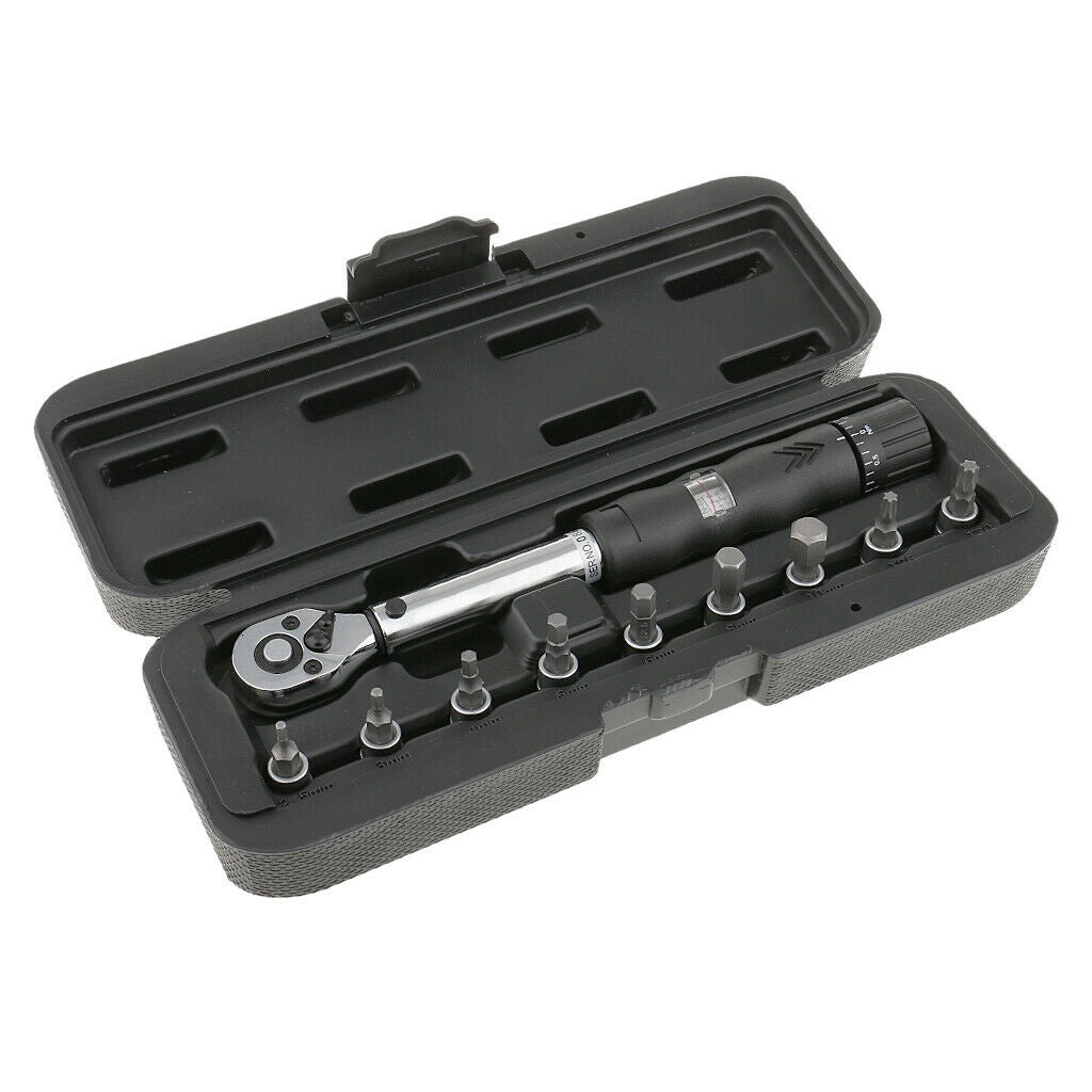 Set of 1 1/4'' Drive Torque Wrench 2-14Nm with 9pcs Bits for Bike Repair