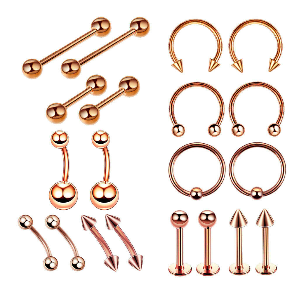 20Piece Nose Lip Tongue Eyebrow Tragus Navel Belly Ring Piercings 1.2x10+3mm