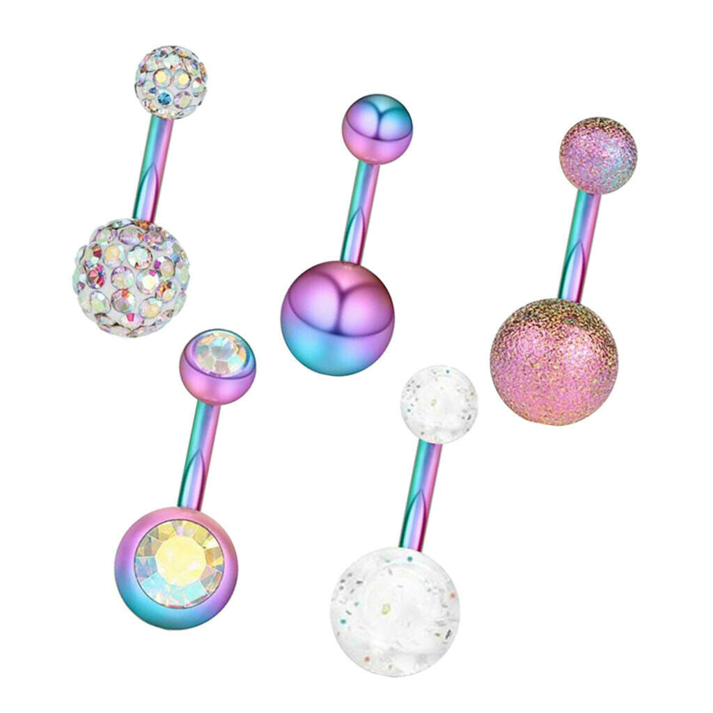 5pcs Steel Crystal Rhinestone Belly Button Navel Ring Piercings Jewelry