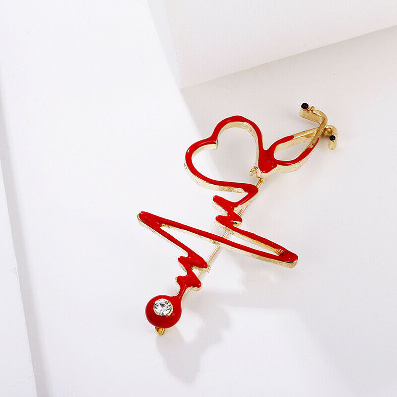 Enamel Love Heart Heartbeat Shape Brooch Collar Badge Pins Jewelry Access.l8