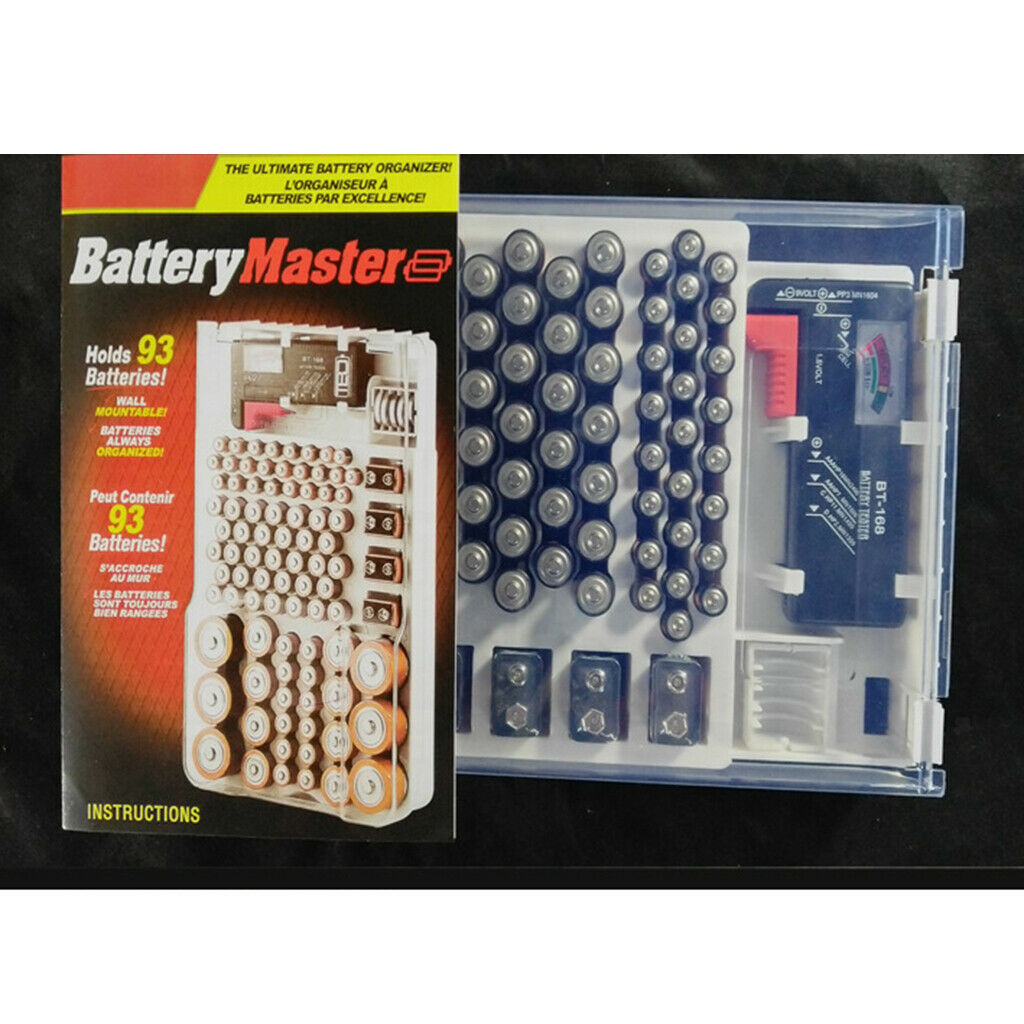 Battery Organizer w/ Removable Tester 93 Batteries Various Sizes Holder