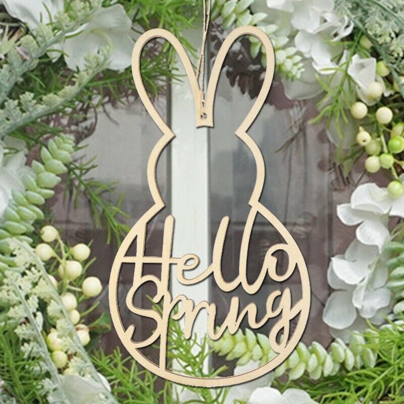 4 PCS Wooden Hello Sp Wreath Sign Easter Bunny Wreath Sp Wedding Decor EasteE4H8