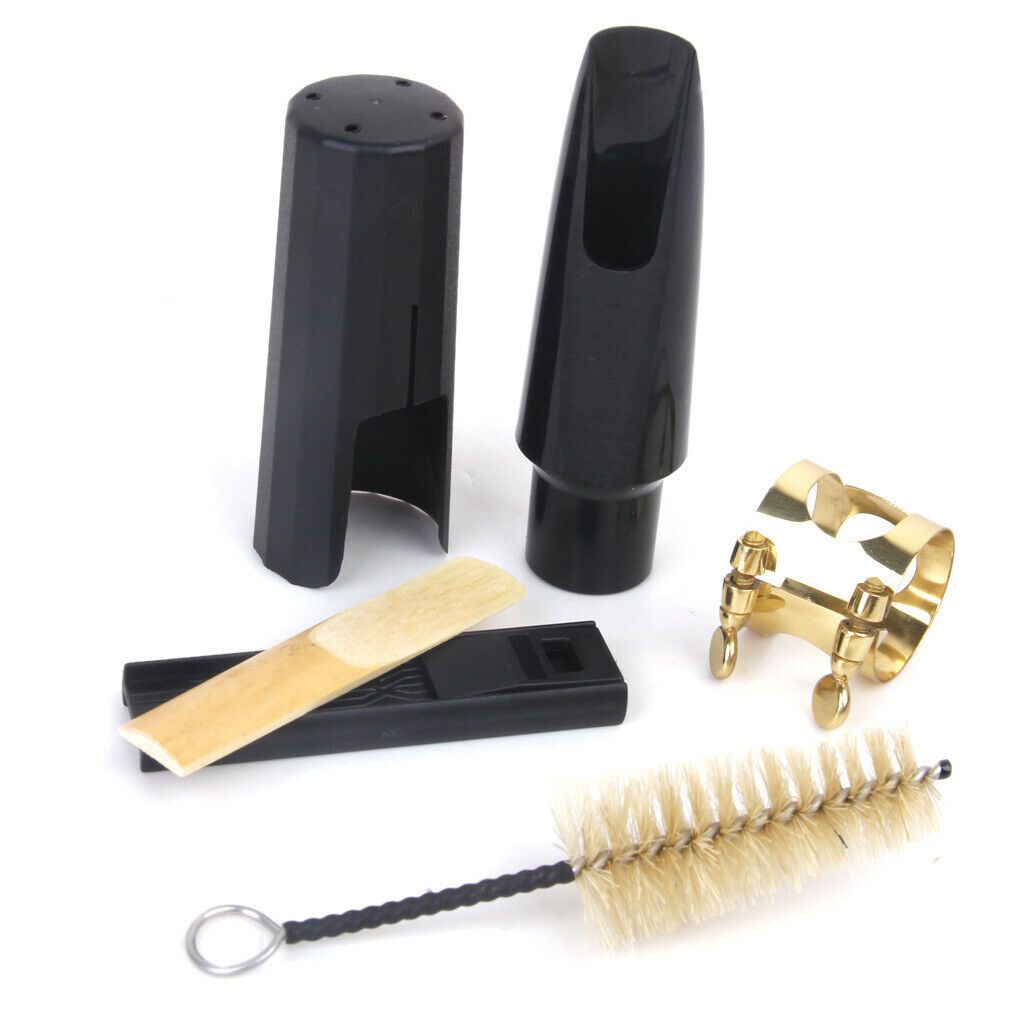 4pcs Tenor Saxophone Sax Mouthpiece + Reed + Reed Guard + Cleaning Brush Set