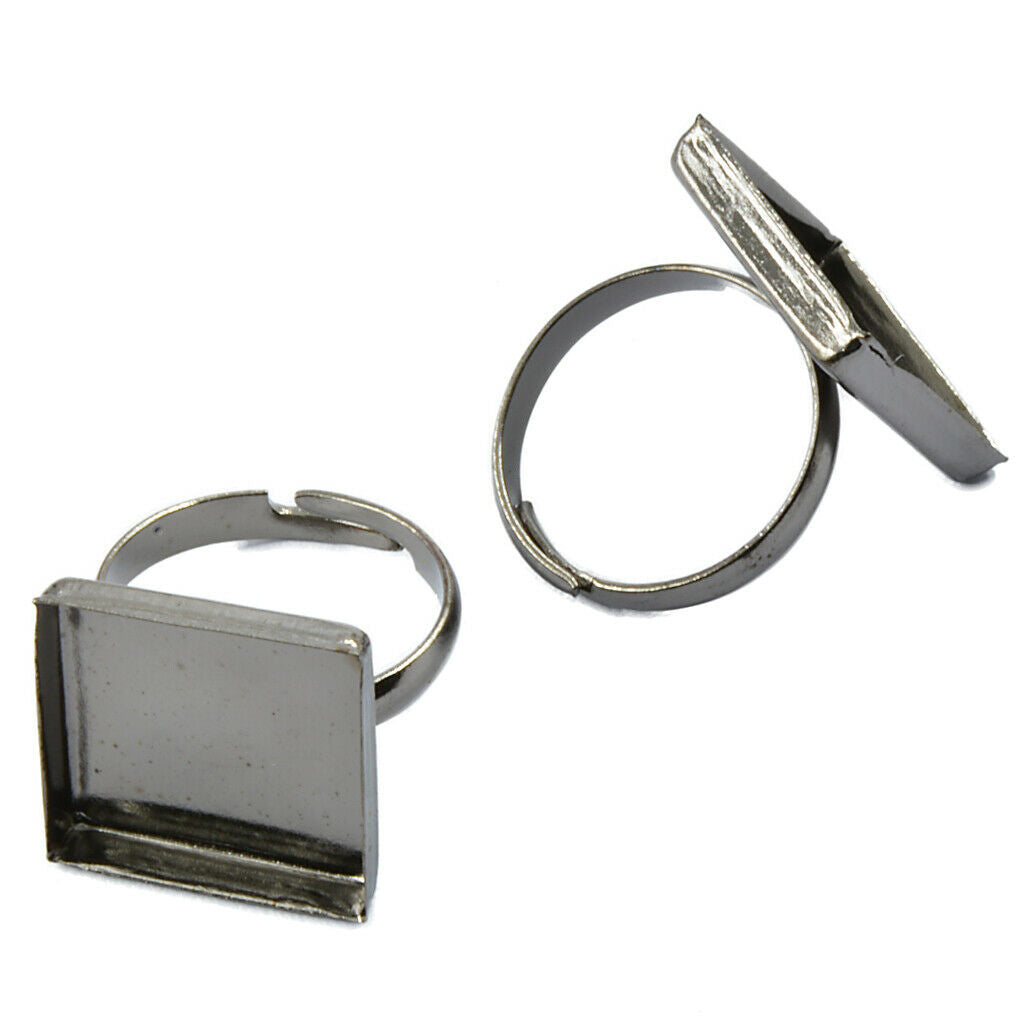 2pcs 16mm Adjustable Square Blank Cabochon Bezel Base DIY Ring Finding Black