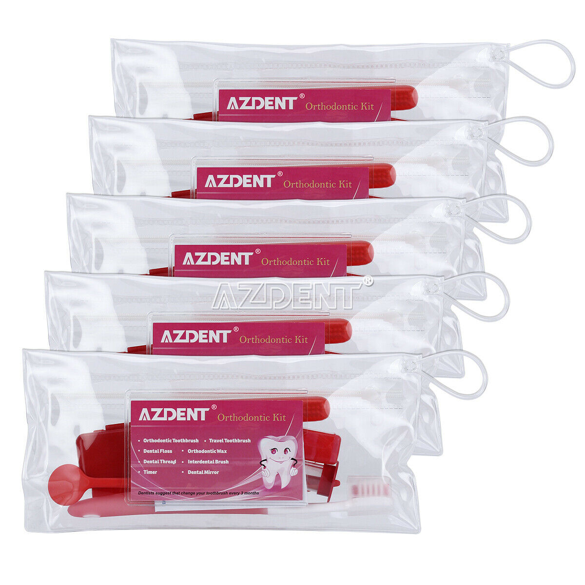 30 Packs Dental Orthodontic Toothbrush Kits Oral Care Brush Floss Brush Ties RED
