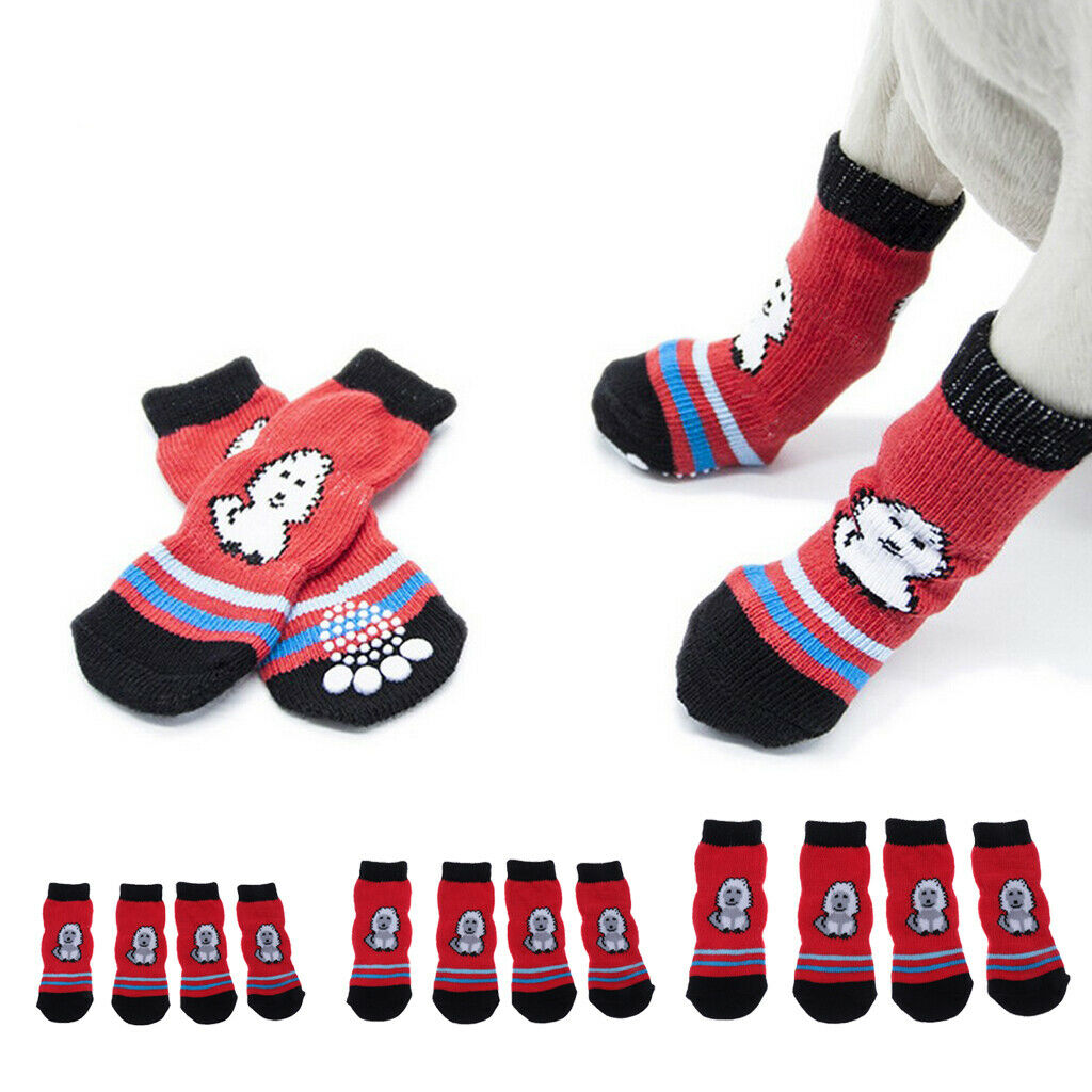 Warm Anti-Slip Dog Cat Puppy Socks Pet Paw Protector for Indoor Wear M