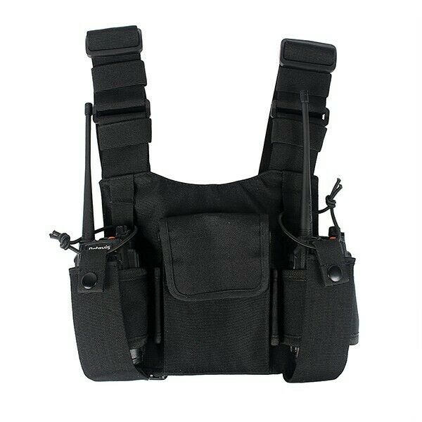Universal Radio Carry Case Walkie-Talkie Chest Pocket Black Backpack Belt Adjust