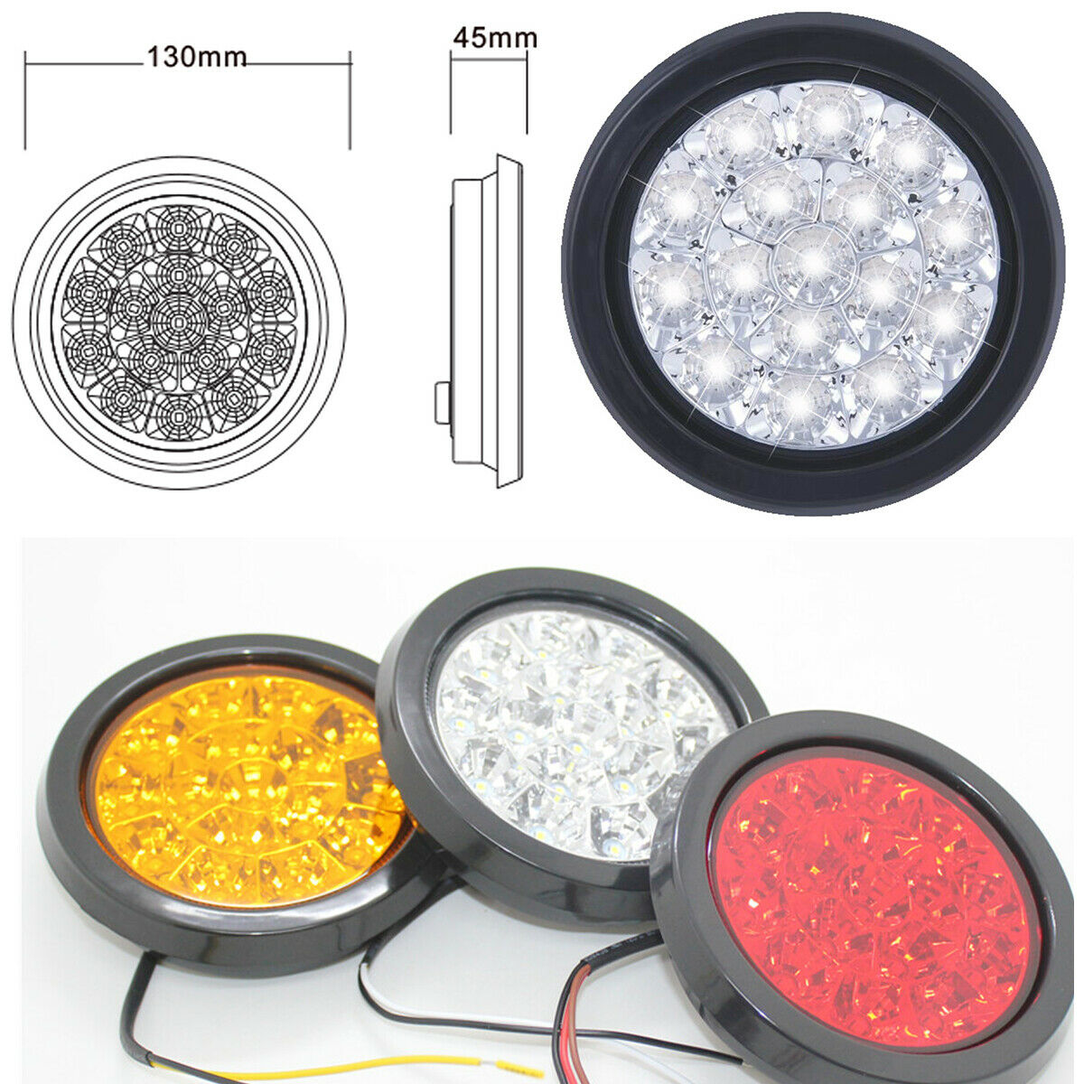 White Indicator Stop Rear Tail Lights Shock Waterproof for Trucks Trailers Boat